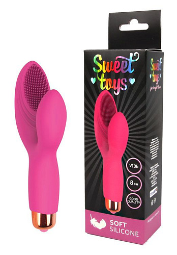 Розовый силиконовый вибромассажёр с округлым клиторальным отростком Bior toys ST-40145-6