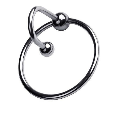 Серебристое кольцо на головку пениса с уретральным стоппером ToyFa 717162