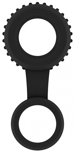 Чёрное кольцо для пениса и мошонки Shots Media BV № 47 Cockring with Ball Strap SON047BLK