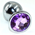 Серебристая анальная пробка из нержавеющей стали с фиолетовым кристаллом Kanikule AP-AL001-LLV (10 см)