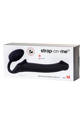 Чёрный безремневой страпон Strap-on-me Silicone Bendable Strap-On M 6012840