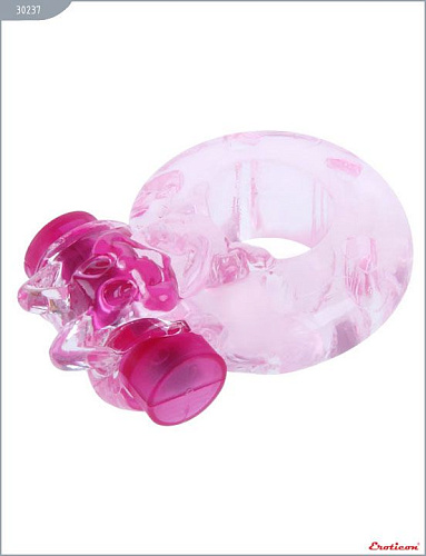 Эрекционное розовое кольцо «Собачка» с мини-вибратором Eroticon 30239