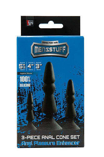 Набор из чёрных анальных силиконовых втулок Dream Toys MENZSTUFF 3-PIECE ANAL CONE SET 21285