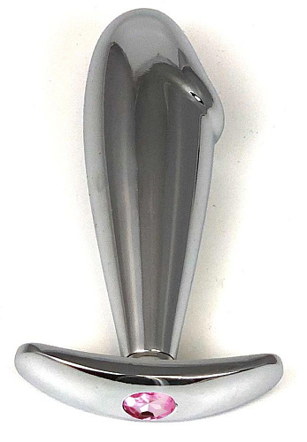 Серебристая анальная пробка-фаллос с нежно-розовым кристаллом Vandersex 400-RP1 (9,5 см)