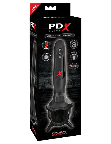 Чёрный вибростимулятор для головки члена с эффектом всасывания Pipedream Vibrating Roto-Sucker RD512