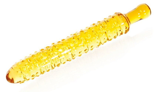 Жёлтый стеклянный стимулятор с шишечками и рукоятью Sexus Glass 912140