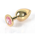 Золотистая анальная пробка с розовым кристаллом Anal Jewelry Plug GOLDEN PLUG Large GL-02 (9,5 см)