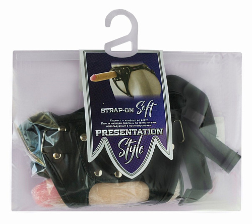 Чёрный пояс-трусики с двумя телесными насадками LOVETOY (А-Полимер) Soft-Dolli 980600 (16,5 и 10,5 см)