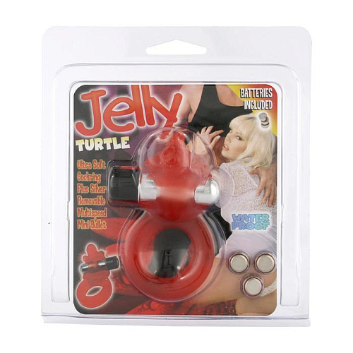 Красное эрекционное кольцо с вибратором и стимулятором в виде головы черепашки Seven Creations 2K551CRDSC