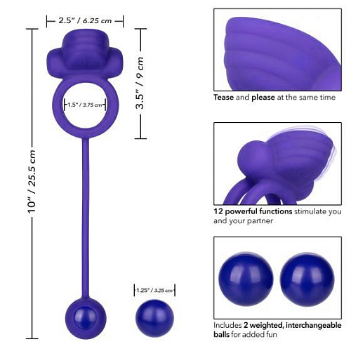 Фиолетовое эрекционное кольцо с утяжелителем California Exotic Novelties Silicone Rechargeable Dual Rockin Rim Enhancer SE-1842-10-3