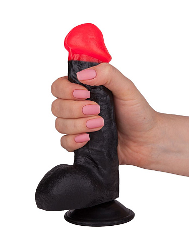 Чёрный фаллоимитатор с красной головкой LOVETOY (А-Полимер) 391200 (17 см)