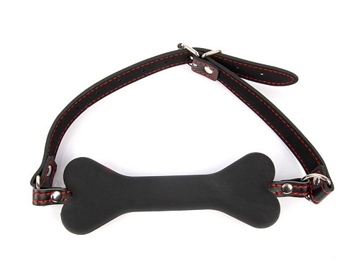 Чёрный силиконовый кляп-косточка на регулируемом ремешке Bior toys NTB-80341