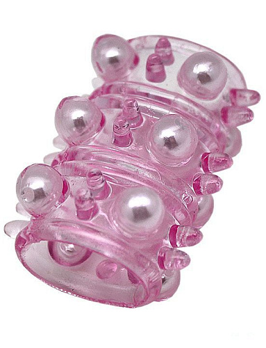 Розовая сквозная насадка с бусинками Eroticon 31008 (5,3 см)