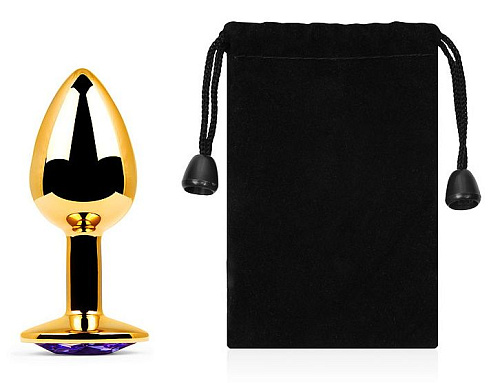 Золотистая анальная пробка с фиолетовым стразом Anal Jewelry Plug GS-15 (7,2 см)