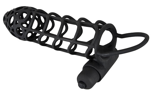 Чёрная закрытая насадка-сетка на пенис с вибрацией Orion Black Velvet 05822710000