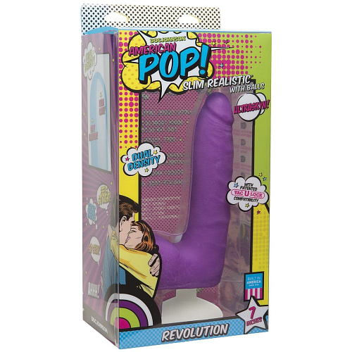 Фиолетовый фаллоимитатор на присоске Doc Johnson Revolution 7 Slim Realistic W/Balls 0502-02-BX (17,78 см)