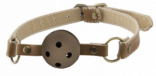 Коричневый пластиковый кляп-шар на кожаных ремешках Shots Media BV OU164BRN-M