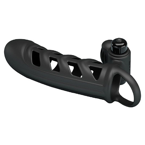 Чёрная насадка на пенис с вибропулей Baile Penis Sleeve II BI-026237 (18,8 см)