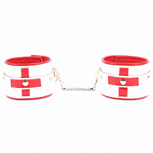 Бело-красные кожаные наручи для медсестры БДСМ арсенал 51033ars