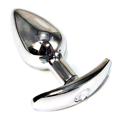 Серебристая анальная пробка для ношения с прозрачным кристаллом Vandersex 400-WXS (6 см)