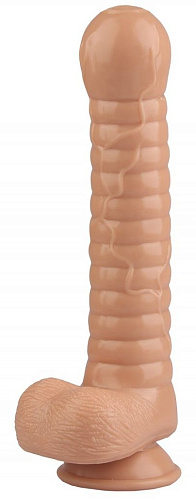 Телесный рельефный фаллоимитатор с мошонкой Сумерки богов 1016-79 BX DD (27,5 см)