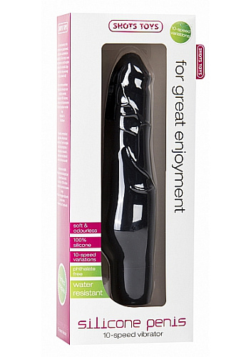 Чёрный силиконовый фаллоимитатор с вибрацией Shots Media BV SHT141BLK (25,2 см)