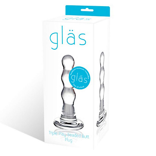 Блестящая прозрачная анальная ёлочка из стекла Glas GLAS-15 (9 см)