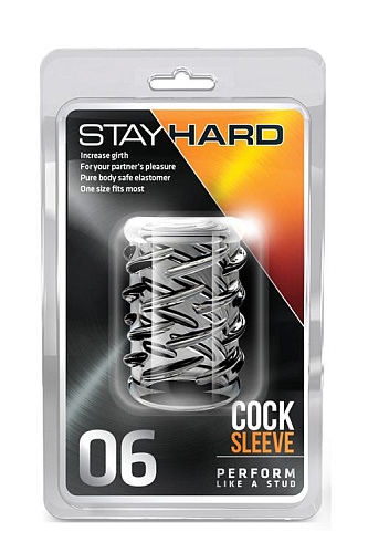 Прозрачная насадка с объёмными чёрточками Blush Novelties STAY HARD COCK SLEEVE 06 CLEAR BL-00602