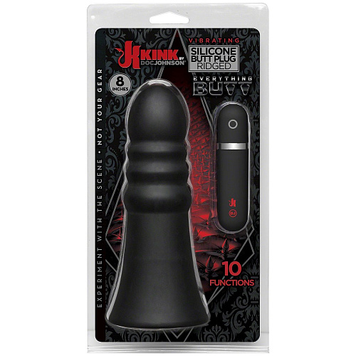 Анальная чёрная вибропробка Doc Johnson Kink Vibrating Silicone Butt Plug Ridged 82401-36-CD (20,32 см)