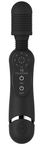 Чёрный универсальный массажёр Shots Media BV Silicone Massage Wand SHTO007BLK (20 см)