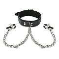 Чёрный ошейник с зажимами на соски на серебристой цепочке Пикантные штучки DP325