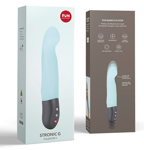 Нежно-голубой пульсатор с загнутым кончиком Fun Factory Stronic G 4108873 (20,8 см)