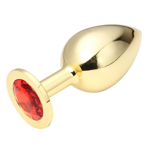 Золотистая анальная пробка с красным кристаллом Anal Jewelry Plug GOLDEN PLUG Large GL-16 (9,5 см)