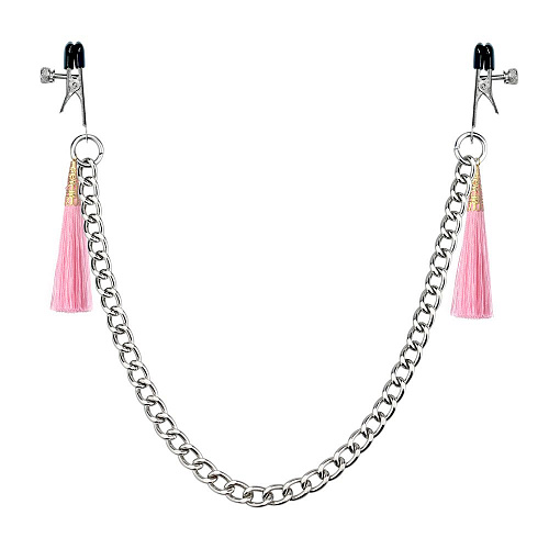 Зажимы на соски с розовыми кистями Lovetoy Tassel Nipple Clamp With Chain LV761008