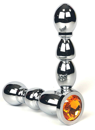 Серебристая анальная пробка-ёлочка с оранжевым кристаллом Vandersex 159-MAL3 (13 см)