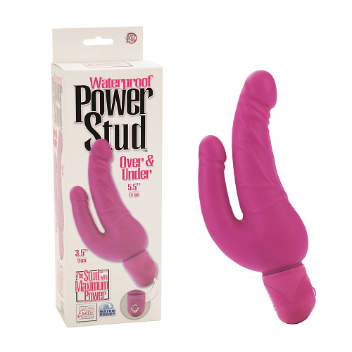 Вибромассажёр розового цвета California Exotic Novelties Power Stud Over Under Dongs SE-0836-16-3 (27 см)