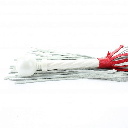 Белая кожаная плеть с красной отделкой БДСМ арсенал 54039 (60 см)