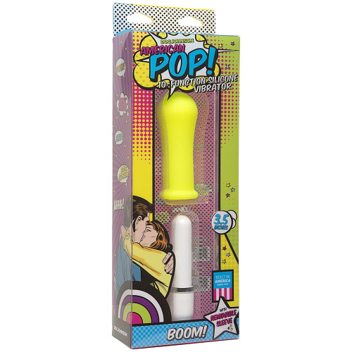 Жёлтый мини-вибратор со съёмной насадкой Doc Johnson Boom! 10 Function Silicone Vibrator 0500-32-BX (8,89 см)