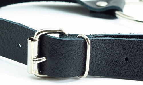 Чёрный кожаный кляп с кольцом БДСМ арсенал 60001