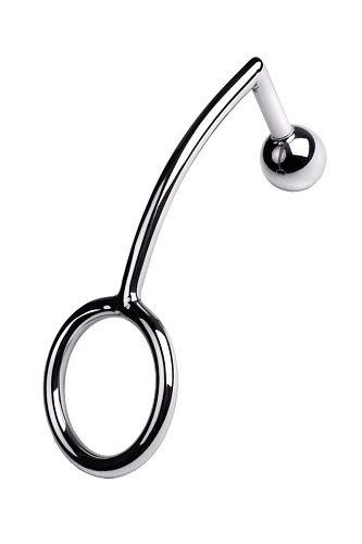 Серебристое, металлическое эрекционное кольцо с анальной втулкой ToyFa 717124-S