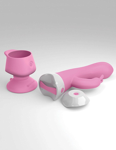 Розовый вибратор-кролик со съёмной присоской Pipedream Wall Banger Rabbit PD7072-00 (19,9 см)