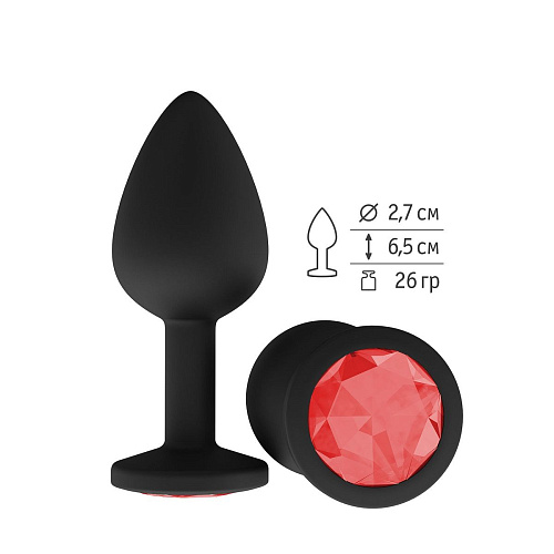 Чёрная анальная втулка с красным кристаллом Сумерки богов 518-04 red-DD (7,3 см)