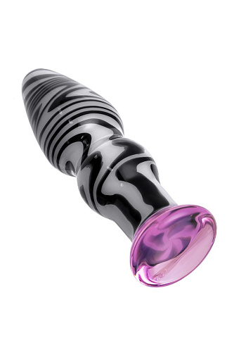 Белая анальная пробка из стекла с чёрными полосами Sexus 912248 (11,6 см)