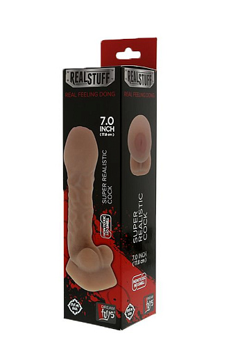 Телесный фаллоимитатор с закрытой головкой Dream Toys REALSTUFF REAL FEELING DONG UNCUT 7INCH 21046
