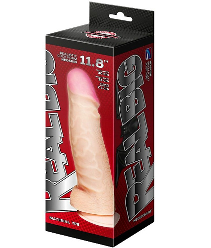 Телесный рельефный фаллоимитатор-супергигант с мошонкой на присоске LOVETOY (А-Полимер) 958003 (30 см)
