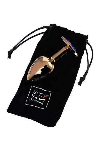 Золотистая анальная втулка с фиолетовым стразом Штучки-дрючки 690121 (7 см)