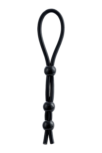 Чёрное лассо на пенис с тремя бусинами A-toys 768020
