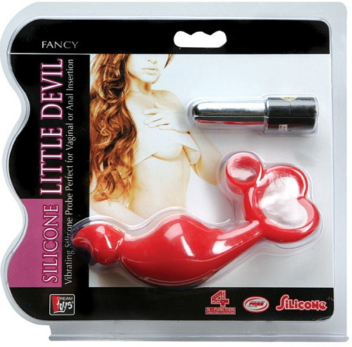 Красный силиконовый стимулятор с вибропулей на ручке Dream Toys 20198