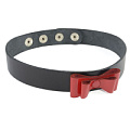Чёрный кожаный ошейник с красным лаковым бантом Sitabella 3164-1