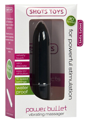 Чёрная удлинённая вибропуля Shots Media BV Power Bullet Black SHT048BLK (8,3 см)